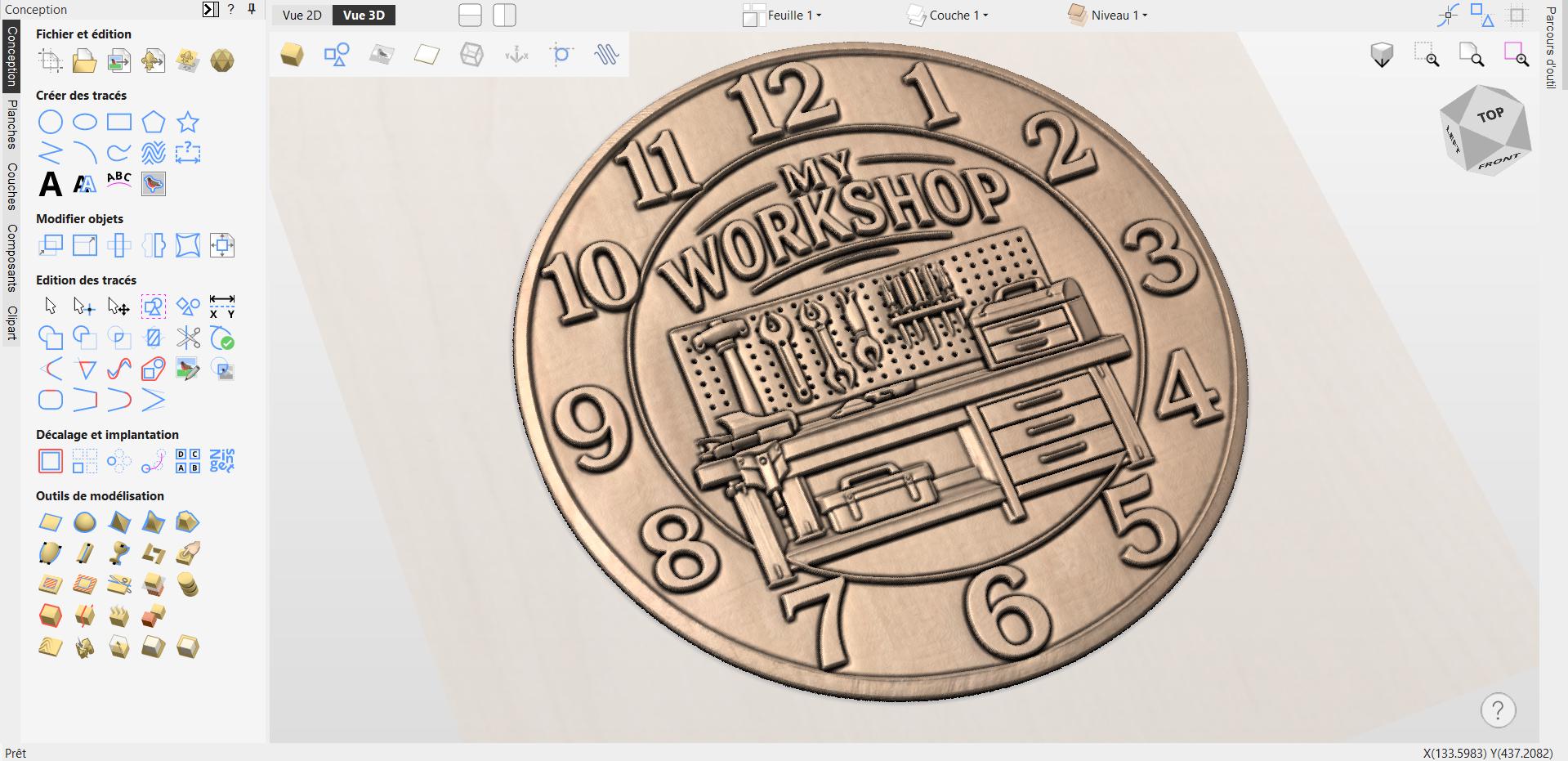Fichier CNC horloge atelier – bas-relief pour sculpture bois, décoration murale workshop STL