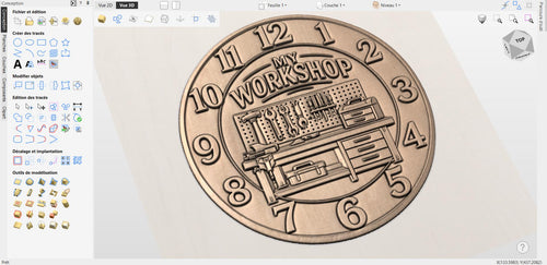 Fichier CNC horloge atelier – bas-relief pour sculpture bois, décoration murale workshop STL