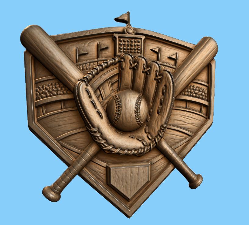 CNC & impression 3D plaque baseball avec gant et battes, fichier STL très haute qualité