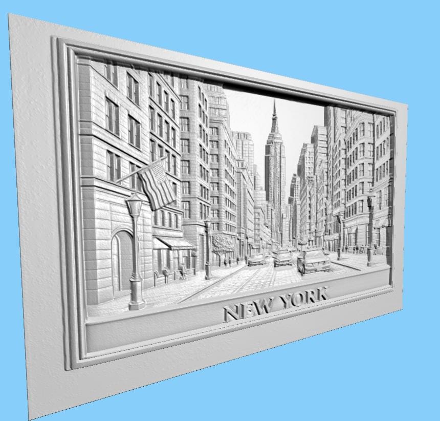 CNC-Datei New York 3D-Basrelief, Wanddekoration Holz Stadt, Holzskulptur, 3D STL Gravurmodell