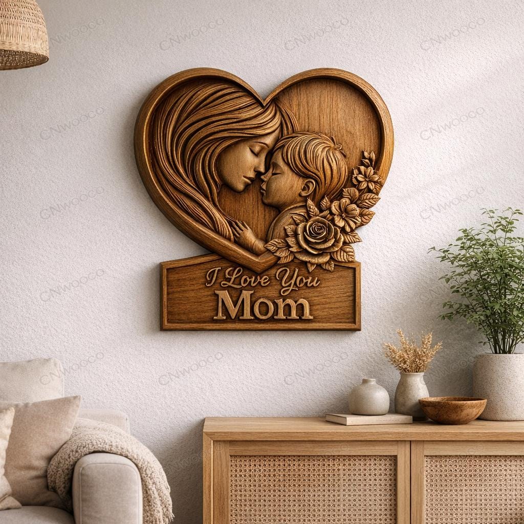 CNC- und 3D-Druckdatei Blumenherz Rosen – Holz-Basrelief als Muttertagsgeschenk, Wanddekoration STL