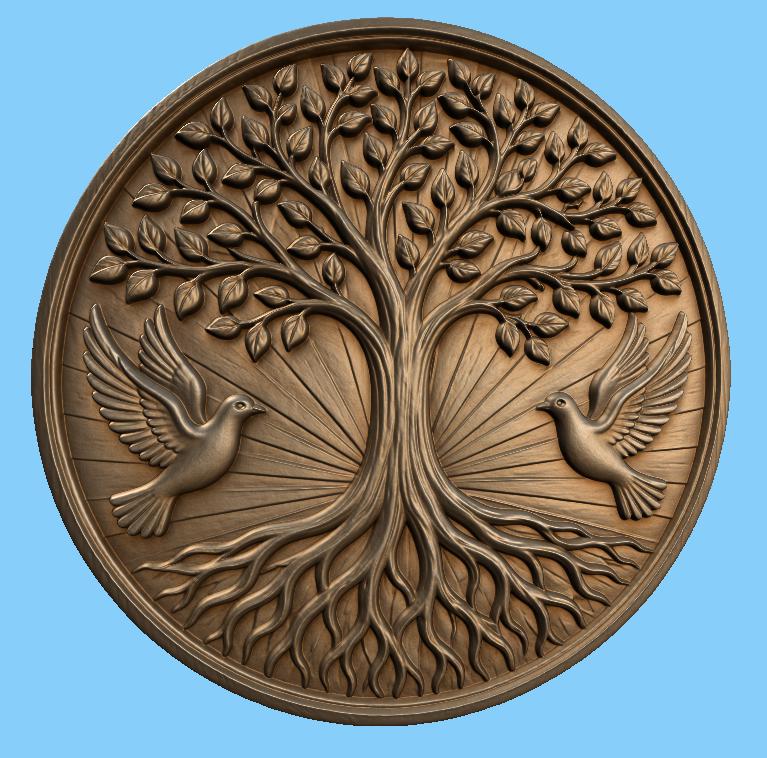 CNC & impression 3D relief arbre de vie avec colombes, décoration spirituelle nature, fichier STL très haute qualité