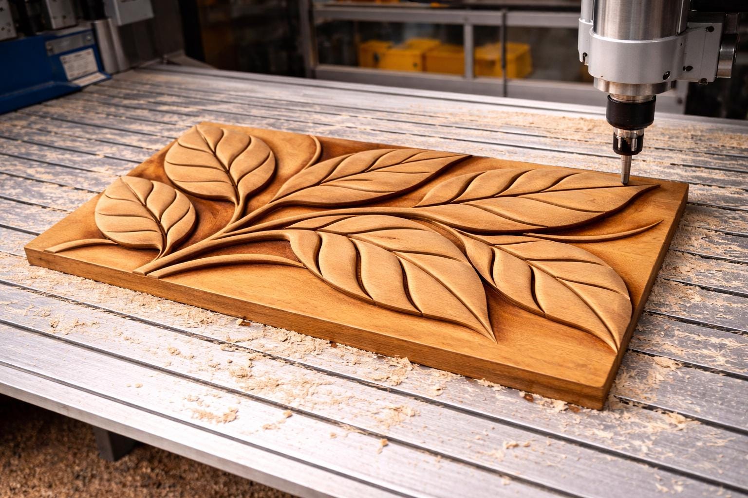 Fichier CNC panneau texture bois feuilles – bas-relief motif nature pour sculpture bois, design façade meuble et décoration murale STL