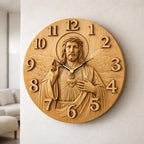 Fichier CNC horloge Jésus Sacré-Cœur – bas-relief chrétien pour sculpture bois, décoration murale religieuse STL