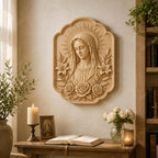 CNC & impression 3D Vierge Marie avec fleurs, STL haute qualité pour sculpture bois et relief religieux