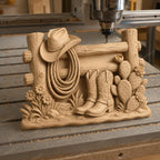 CNC & impression 3D clôture western avec bottes cowboy et cactus, fichier STL très haute qualité