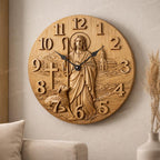 Fichier CNC horloge Jésus berger et brebis – bas-relief chrétien pour sculpture bois, décoration murale religieuse STL