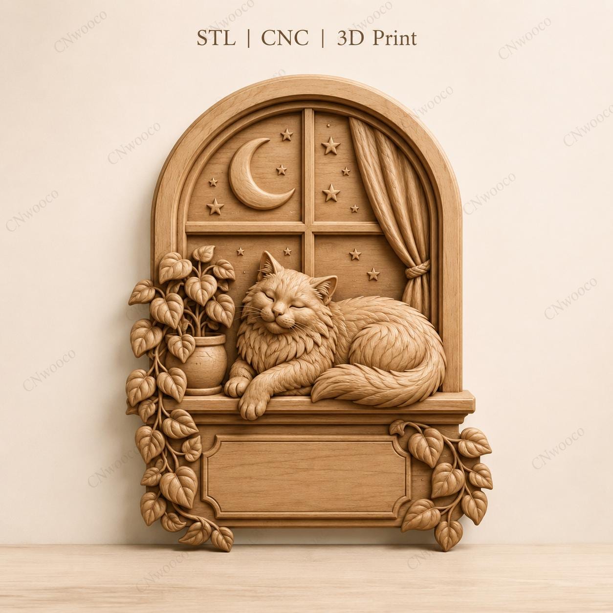 CNC & impression 3D relief chat à la fenêtre, fichier cat lover pour gravure bois, STL de haute qualité, à personnaliser