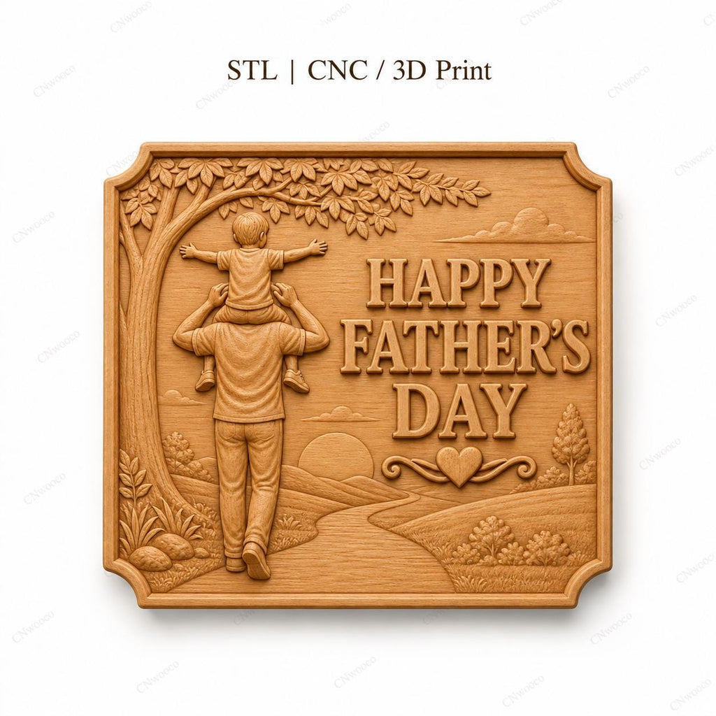 CNC & impression 3D relief fête des pères avec papa et enfant, fichier STL très haute qualité
