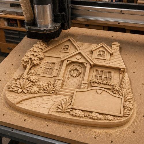 CNC & impression 3D relief maison cottage, fichier home decor pour gravure bois, STL de haute qualité, à personnaliser