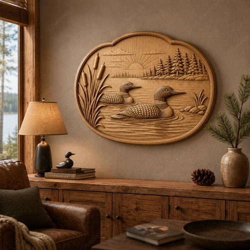 CNC & impression 3D huards sur lac avec roseaux et forêt, fichier STL très haute qualité