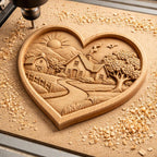 Fichier CNC cœur farmhouse romantique, bas-relief bois country, décoration murale rustique, modèle gravure 3D STL