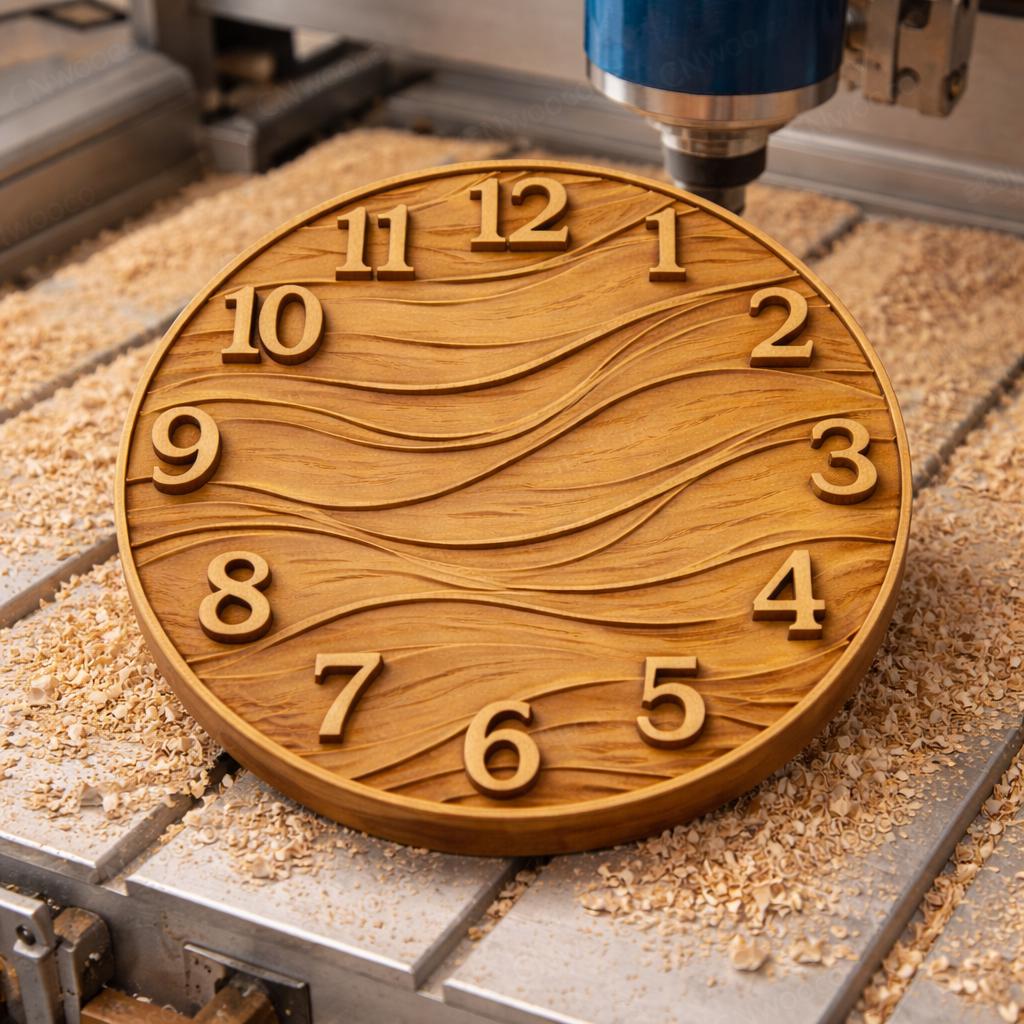 Fichier CNC horloge abstraite moderne – bas-relief 3D pour sculpture bois, décoration murale design STL