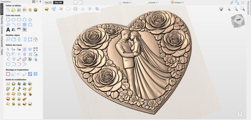Fichier CNC & impression 3D cœur mariage – bas-relief couple romantique pour sculpture bois, décoration murale et cadeau anniversaire STL