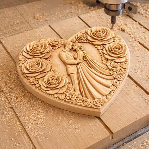 Fichier CNC & impression 3D cœur mariage – bas-relief couple romantique pour sculpture bois, décoration murale et cadeau anniversaire STL