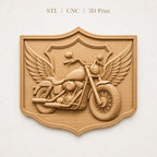 CNC & 3D-Reliefdruck Custom Motorrad mit Flügeln, Biker Garage Dekor, sehr hochwertige STL-Datei