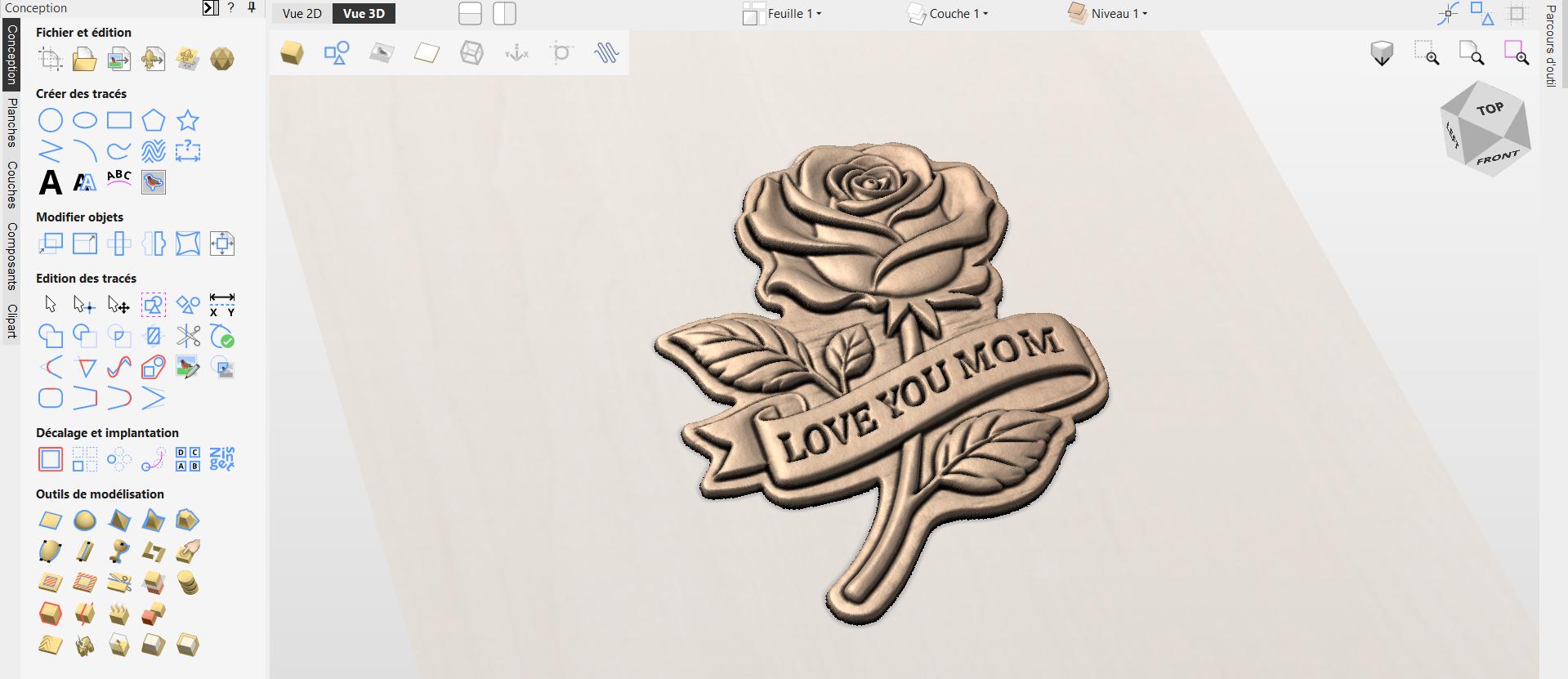 Fichier CNC & impression 3D rose “Love You Mom” – bas-relief bois pour cadeau fête des mères, décoration murale STL