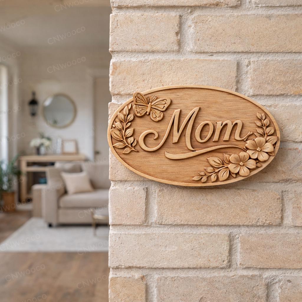 CNC- & 3D-Druckdatei Blumen-Mom-Tafel mit Schmetterlingen – Holz-Basrelief als Muttertagsgeschenk, Wanddekoration STL