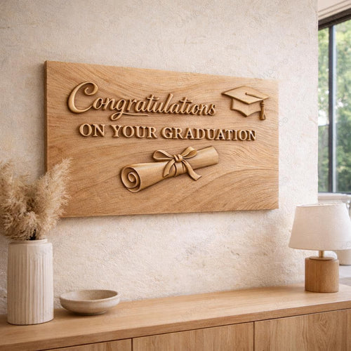 Fichier CNC & impression 3D panneau félicitations diplôme – bas-relief graduation pour sculpture bois, décoration murale STL