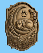 CNC & 3D-Druck Relief schlafender Hund mit Mond und Flügeln, Tiergedenkstück, STL-Datei sehr hohe Qualität