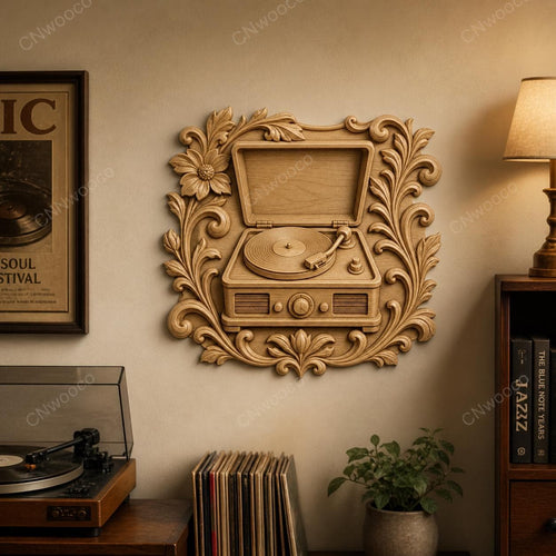 CNC & impression 3D relief tourne-disque vintage avec ornements floraux, fichier STL très haute qualité