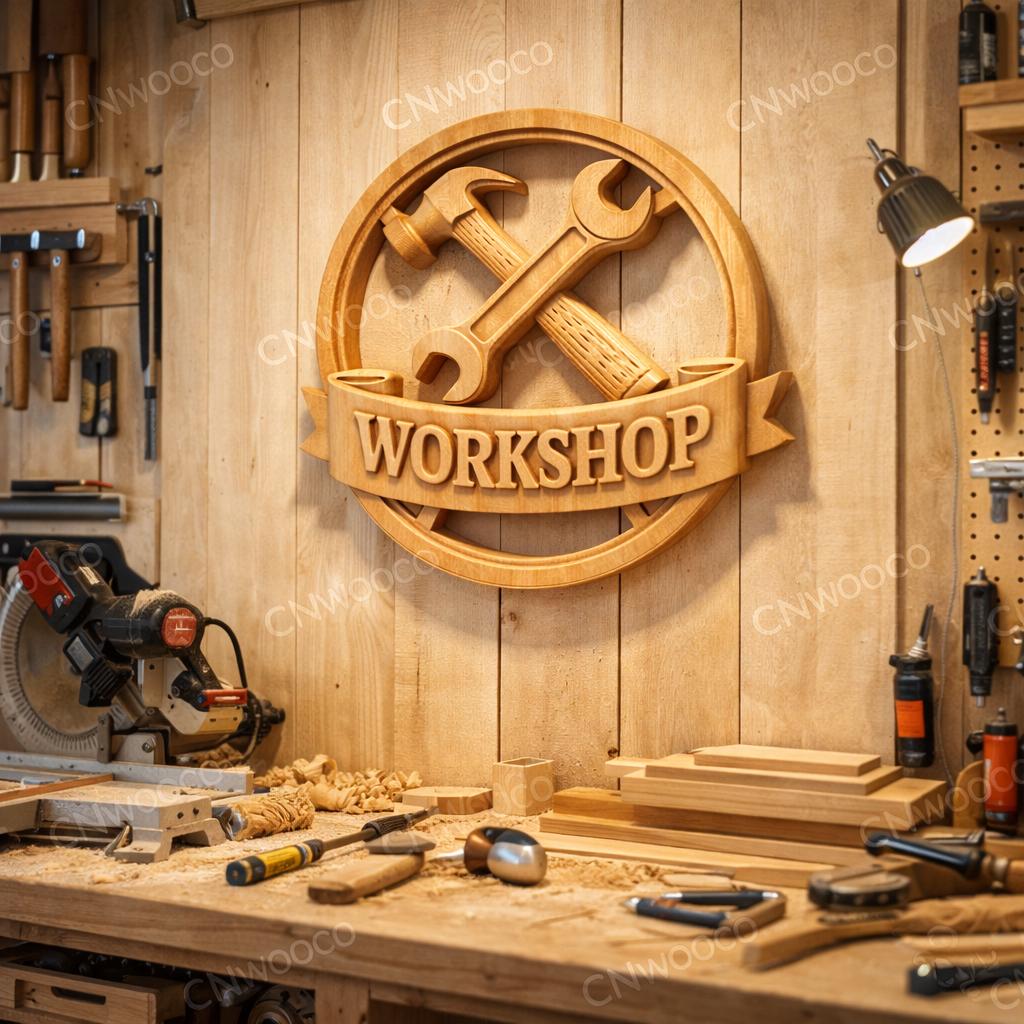 Fichier CNC panneau workshop outils bois, bas-relief atelier menuisier, décoration murale garage, modèle gravure 3D STL