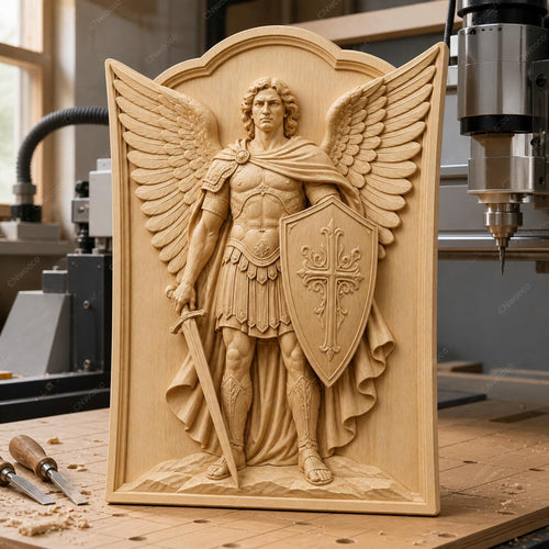 CNC & impression 3D relief archange guerrier avec épée et bouclier, fichier STL très haute qualité