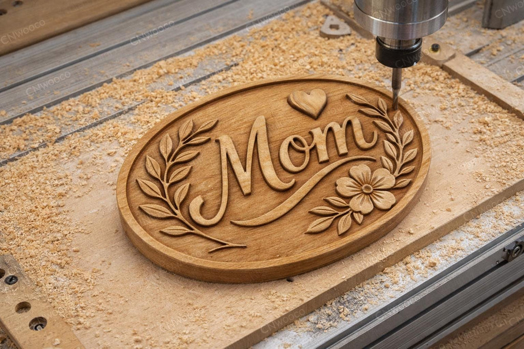CNC-Datei & 3D-Druck „Blumen-Mama“-Schild – Holz-Basrelief für Muttertagsgeschenk, rustikale Wanddekoration STL