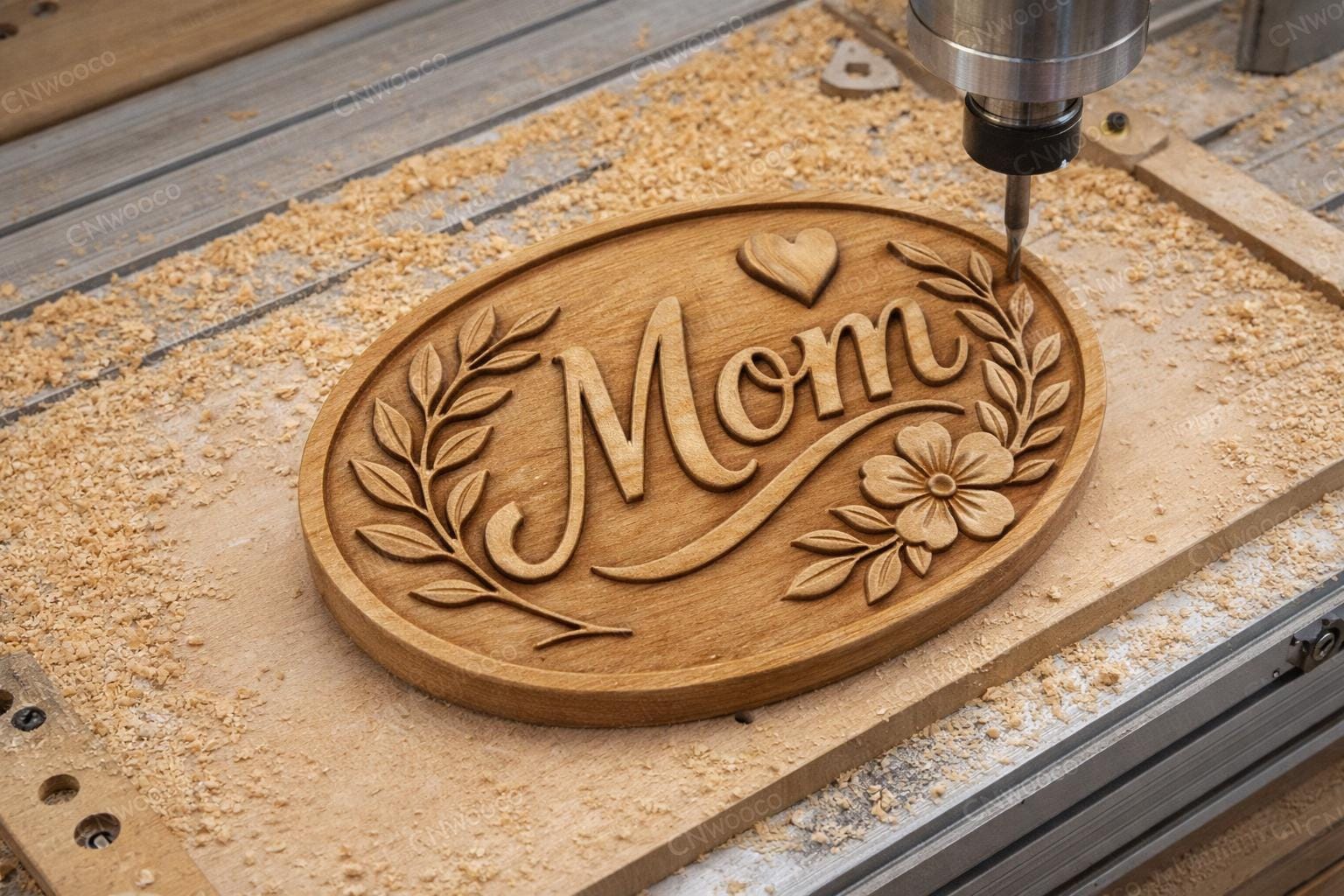 CNC-Datei & 3D-Druck „Blumen-Mama“-Schild – Holz-Basrelief für Muttertagsgeschenk, rustikale Wanddekoration STL