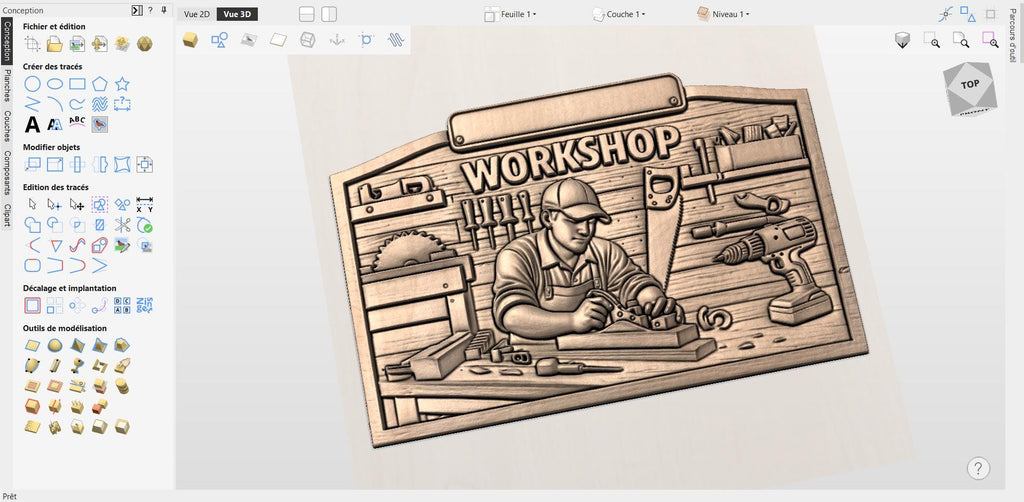 Fichier CNC panneau atelier personnalisé avec nom – bas-relief menuiserie pour sculpture bois, décoration murale STL