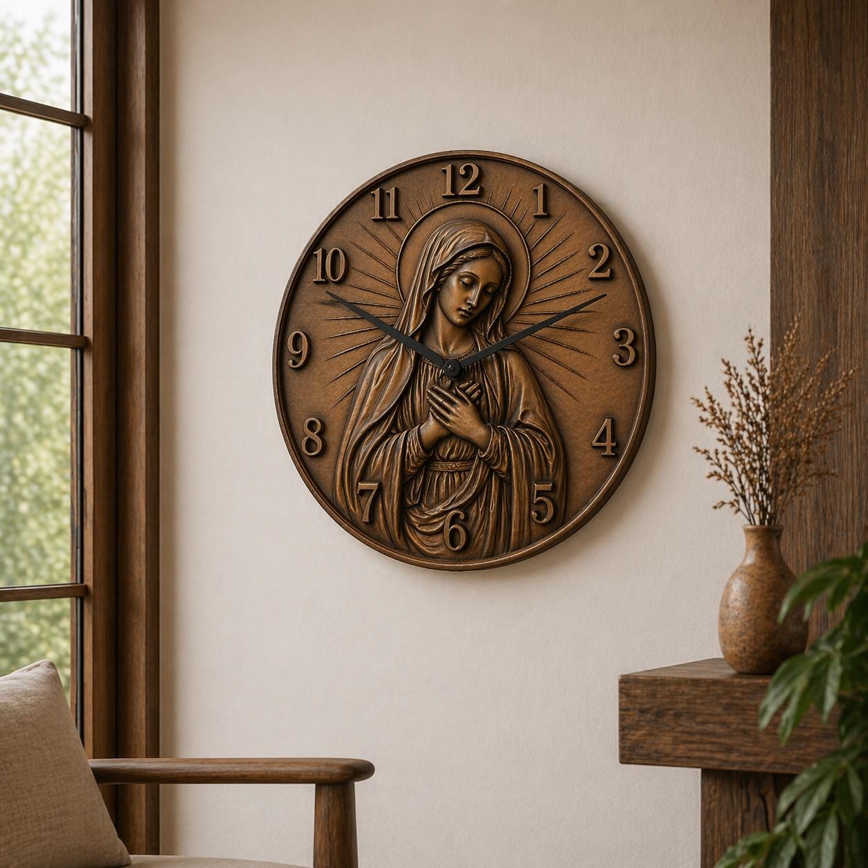 Fichier CNC horloge chrétienne – bas-relief religieux pour sculpture bois, décoration murale église STL
