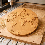 Fichier CNC horloge carte du monde, bas-relief bois moderne, décoration murale map design, sculpture horloge, modèle gravure 3D STL