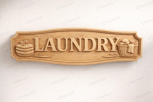 Fichier CNC panneau Laundry buanderie, bas-relief bois porte, décoration murale, panneau texte, modèle gravure 3D STL