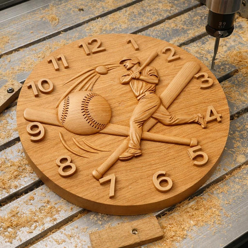 Fichier CNC horloge baseball – bas-relief sport pour sculpture bois, décoration murale STL