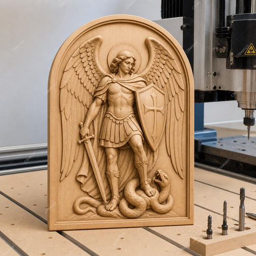 CNC & impression 3D relief archange terrassant le serpent, fichier STL très haute qualité