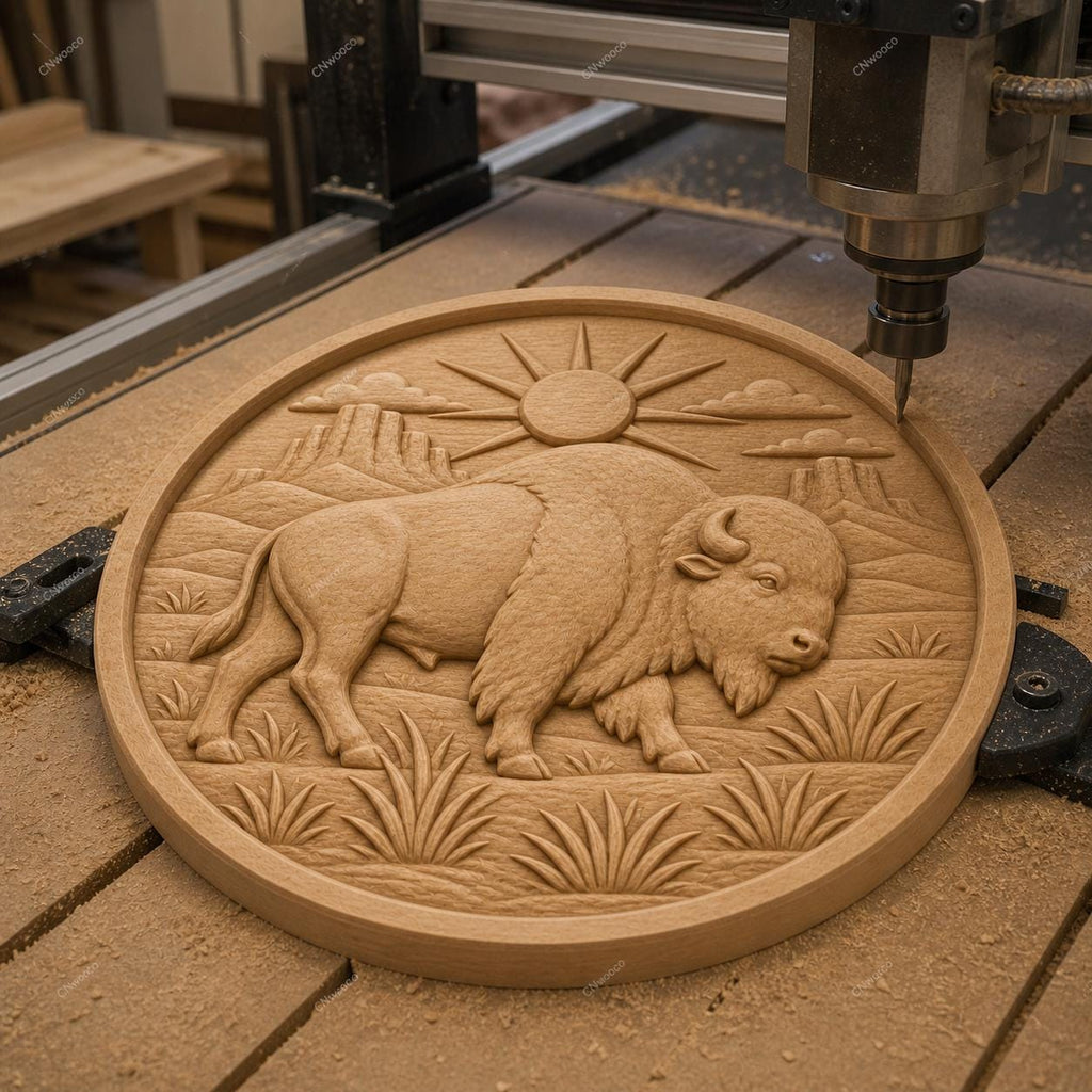 CNC & impression 3D bison western STL, relief buffalo USA pour sculpture bois et décoration ranch