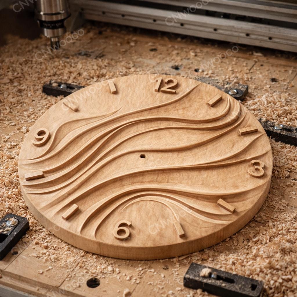 Fichier CNC horloge design abstrait – bas-relief bois 3D pour sculpture CNC, décoration murale moderne STL