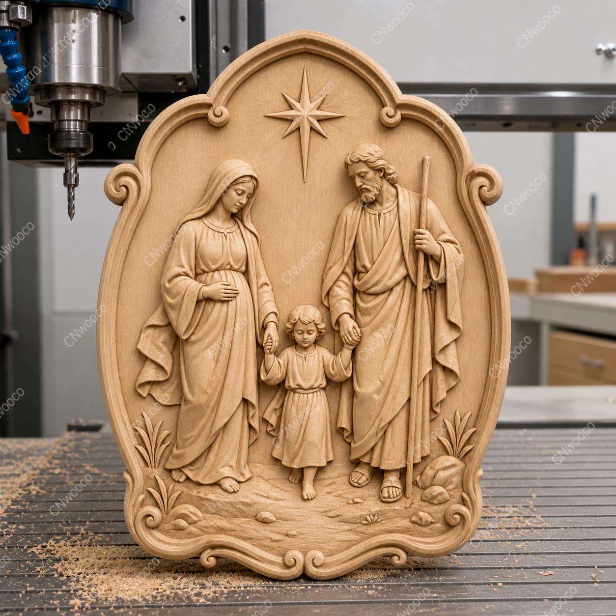CNC & impression 3D relief Sainte Famille avec enfant Jésus, fichier STL très haute qualité
