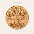 CNC & impression 3D relief arbre de vie familial avec parents et enfants, décoration famille pour gravure bois, STL de haute qualité