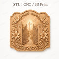CNC & impression 3D relief portes du paradis avec croix et colombes, fichier STL très haute qualité
