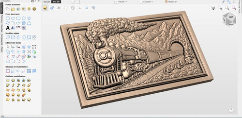 Fichier CNC & impression 3D train vapeur vintage – bas-relief locomotive pour sculpture bois, décoration murale ferroviaire STL