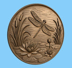 CNC & impression 3D relief libellule avec lotus et nénuphars, décor nature, fichier STL très haute qualité