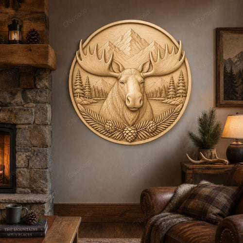CNC & impression 3D élan moose en montagne, STL haute qualité pour sculpture bois et lodge decor