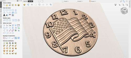Fichier CNC horloge drapeau américain – bas-relief patriotique pour sculpture bois, décoration murale STL
