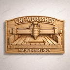 Fichier CNC panneau atelier Made in America – bas-relief bois pour sculpture CNC, décoration murale workshop STL