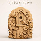 CNC & impression 3D relief nichoir à oiseaux floral, birdhouse décor jardin, fichier STL très haute qualité