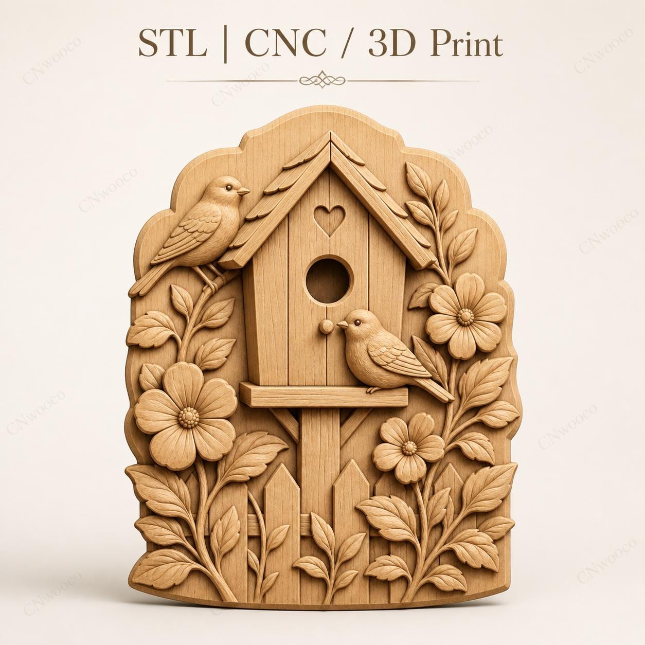 CNC & impression 3D relief nichoir à oiseaux floral, birdhouse décor jardin, fichier STL très haute qualité