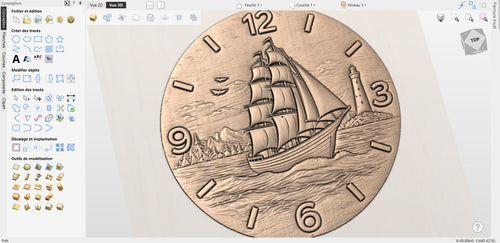 Fichier CNC horloge voilier vintage, bas-relief bois bateau marin, décoration murale nautique, sculpture horloge, modèle gravure 3D STL