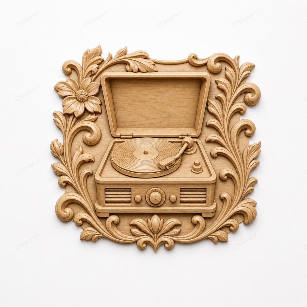 CNC & impression 3D relief tourne-disque vintage avec ornements floraux, fichier STL très haute qualité