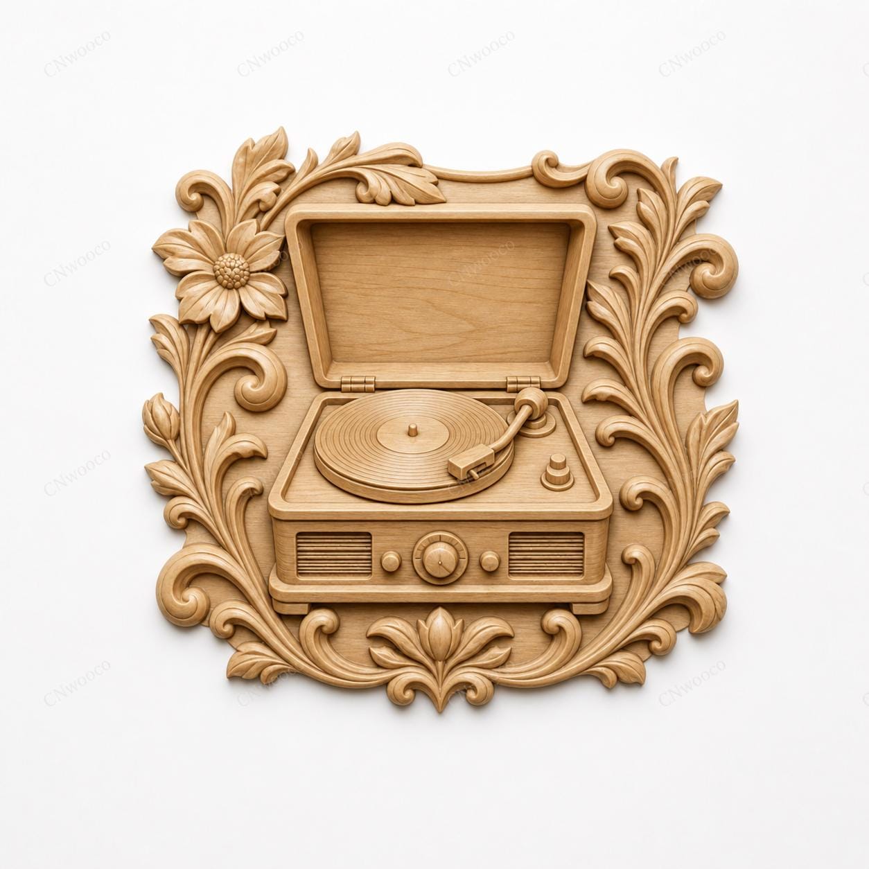CNC & impression 3D relief tourne-disque vintage avec ornements floraux, fichier STL très haute qualité